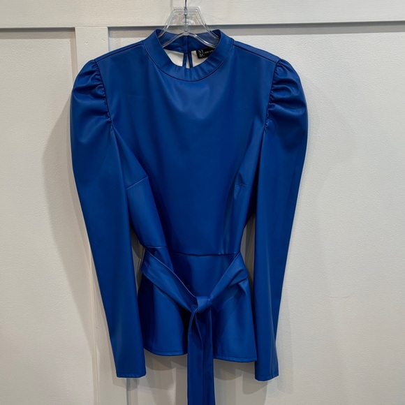 New York & Company Tops - New York & Company Elegant Blue Long Sleeve Top with Tie Waist